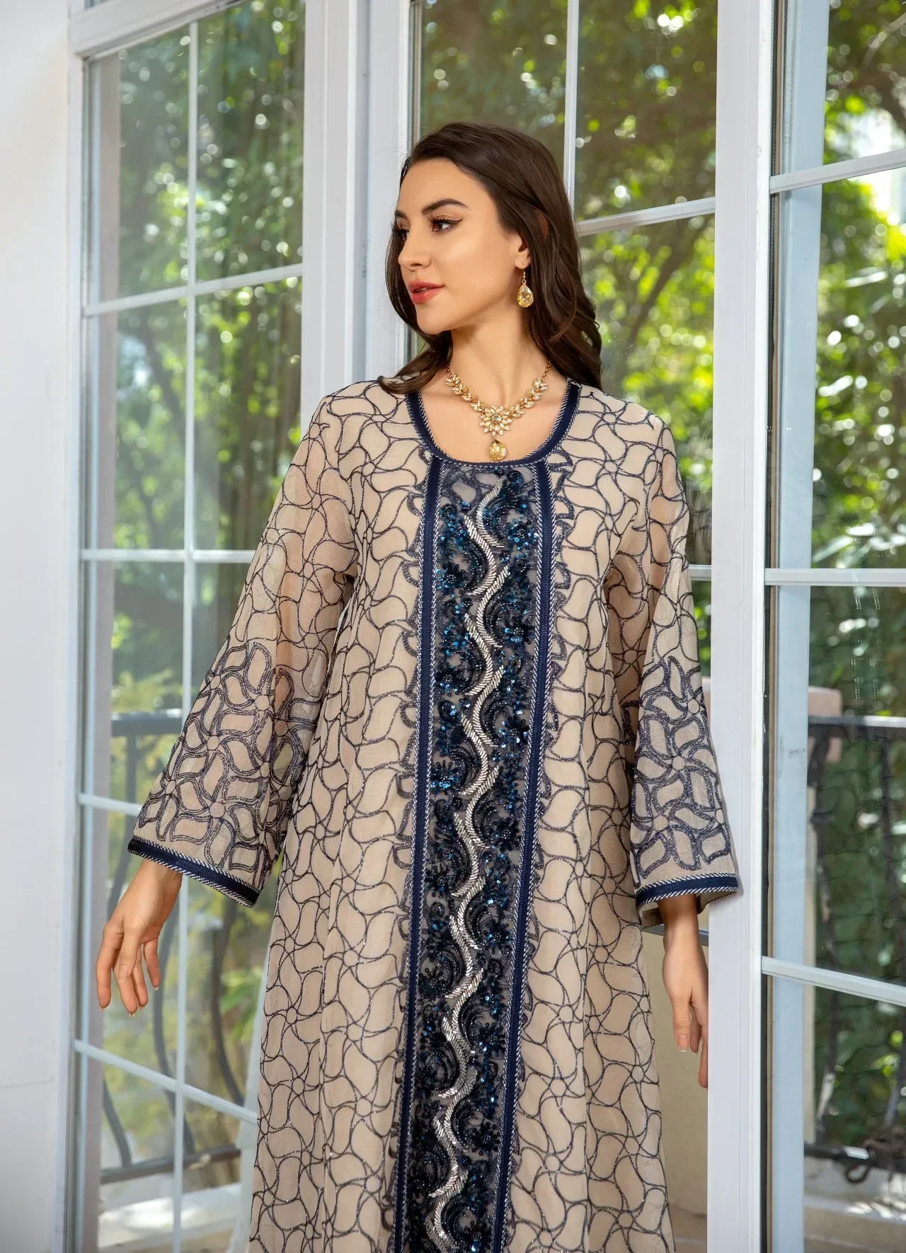 Robe Maxi brodée de paillettes musulmanes pour femmes, Abaya de dubaï Eid Djellaba, Robe Jalabiya islamique, caftan arabe saoudien, Ramadan Abayas