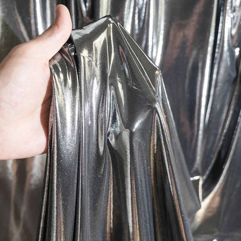 Silver Micro Elastic Metallic Gloss Reflective Fabric Sewing Performance Clothing Evening Dress DIY Wedding Background