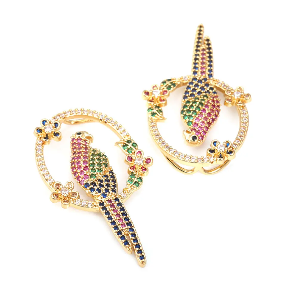 2PCS 39.5x23MM High Quality 18K Gold Color Brass and Zircon Parrot Charms Pendants Jewelry Making Diy Findings Accessories image 5