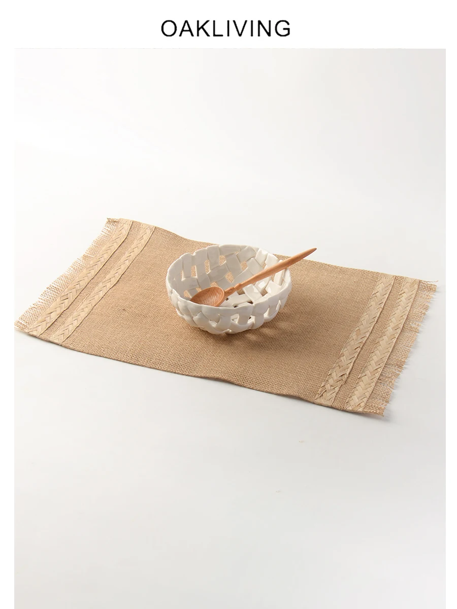 

Handwoven Oakliving Dining Table Mat Heat Resistant Dining Room Restaurant Table Pad Anti Scalding Utensils Long Rectangle