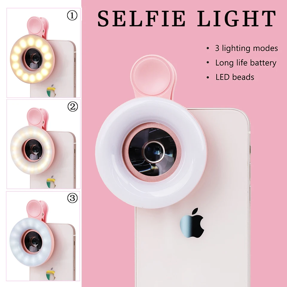 

Macro Lens for Mobile 2 in 1 HD Camera Lens with LED Ring Flash Light Smartphone Portable Light Clip for Eyelash Nail Makeup