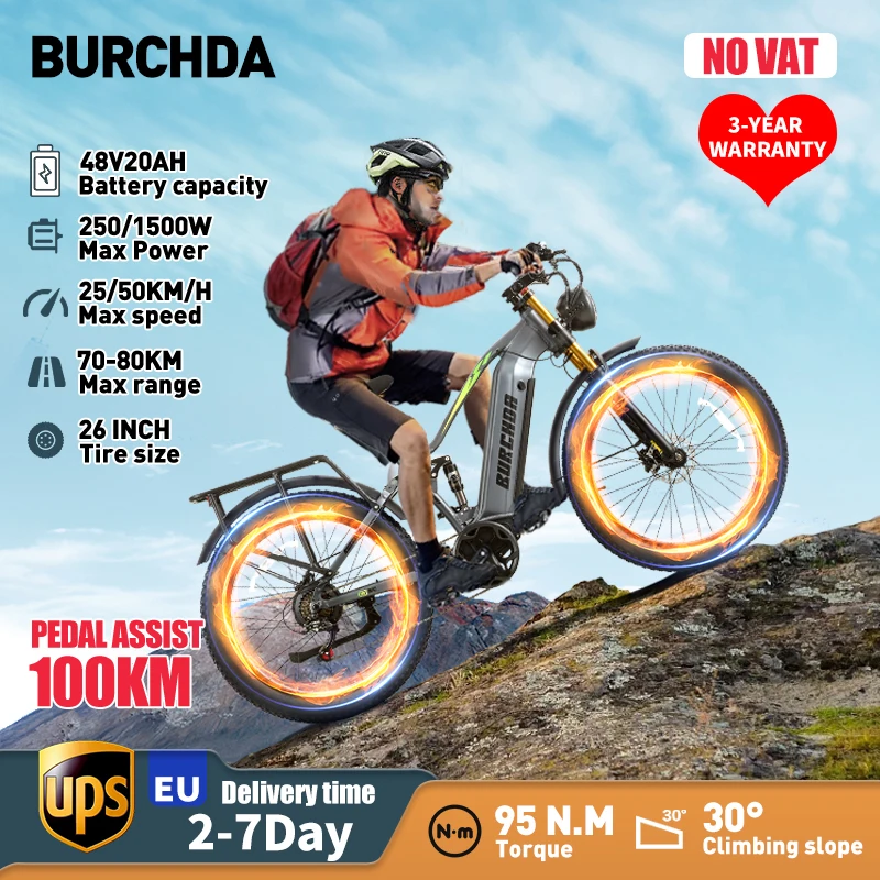 BURCHDA-Adultelectric bicycle  RX80, Large Capacity Battery 48V 20Ah, 26 inch, Mountain City Electric Bike, 50 KM/H, fatbike