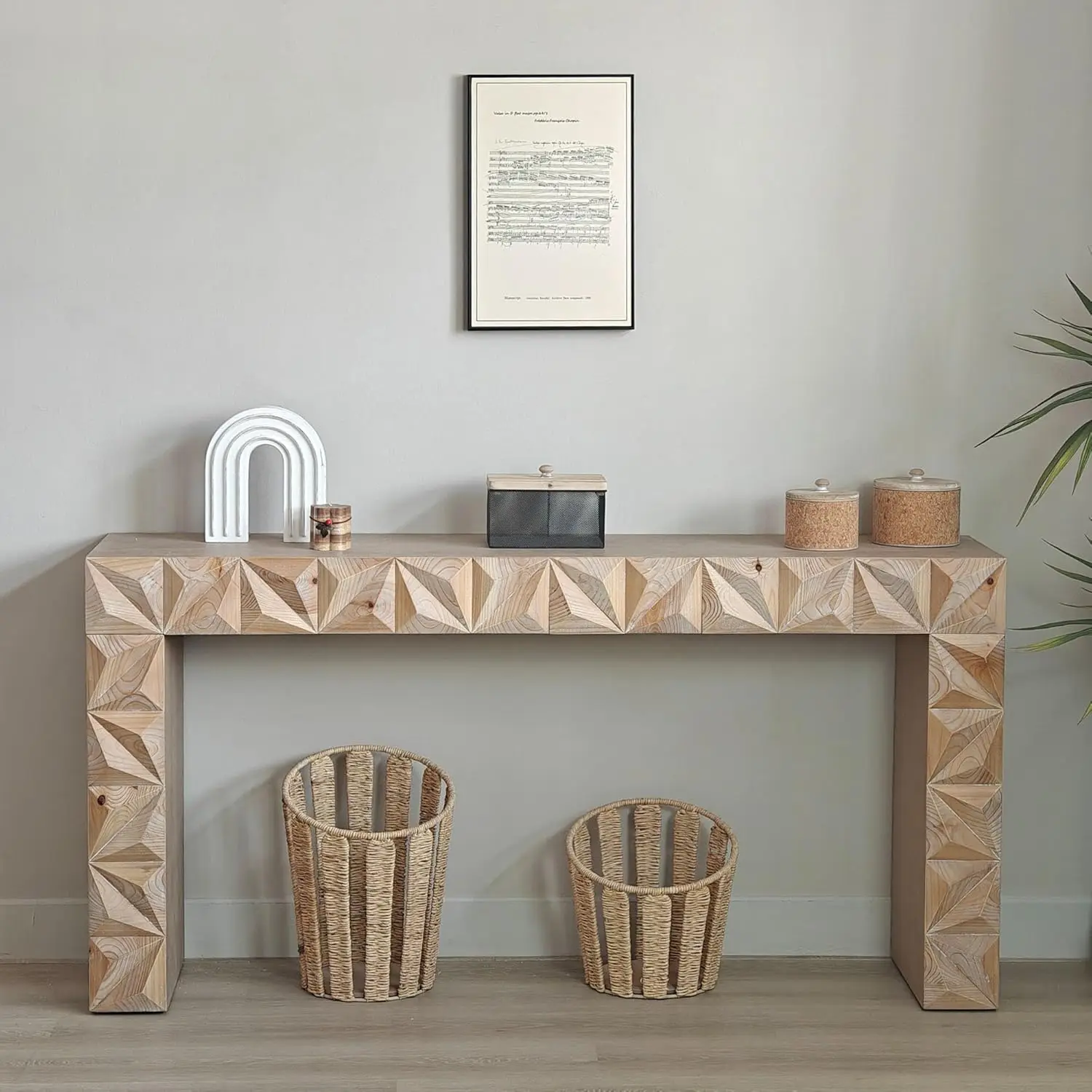 Console Table For Living Room, Long Sofa Table Behind Couch With Handcrafted 3D Design, Retro Entryway Table For Hallway Foyer