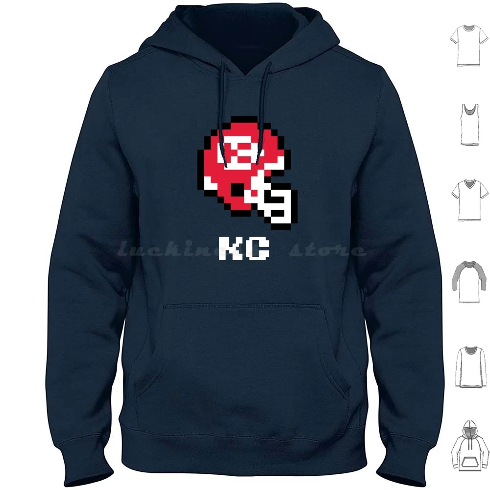 (Casco de fútbol Tecmo) Sudadera con capucha de algodón de manga larga Kansas City Football Retro 8 Bit 8 Bit Tecmo Sports Vintage Pat Mahomes