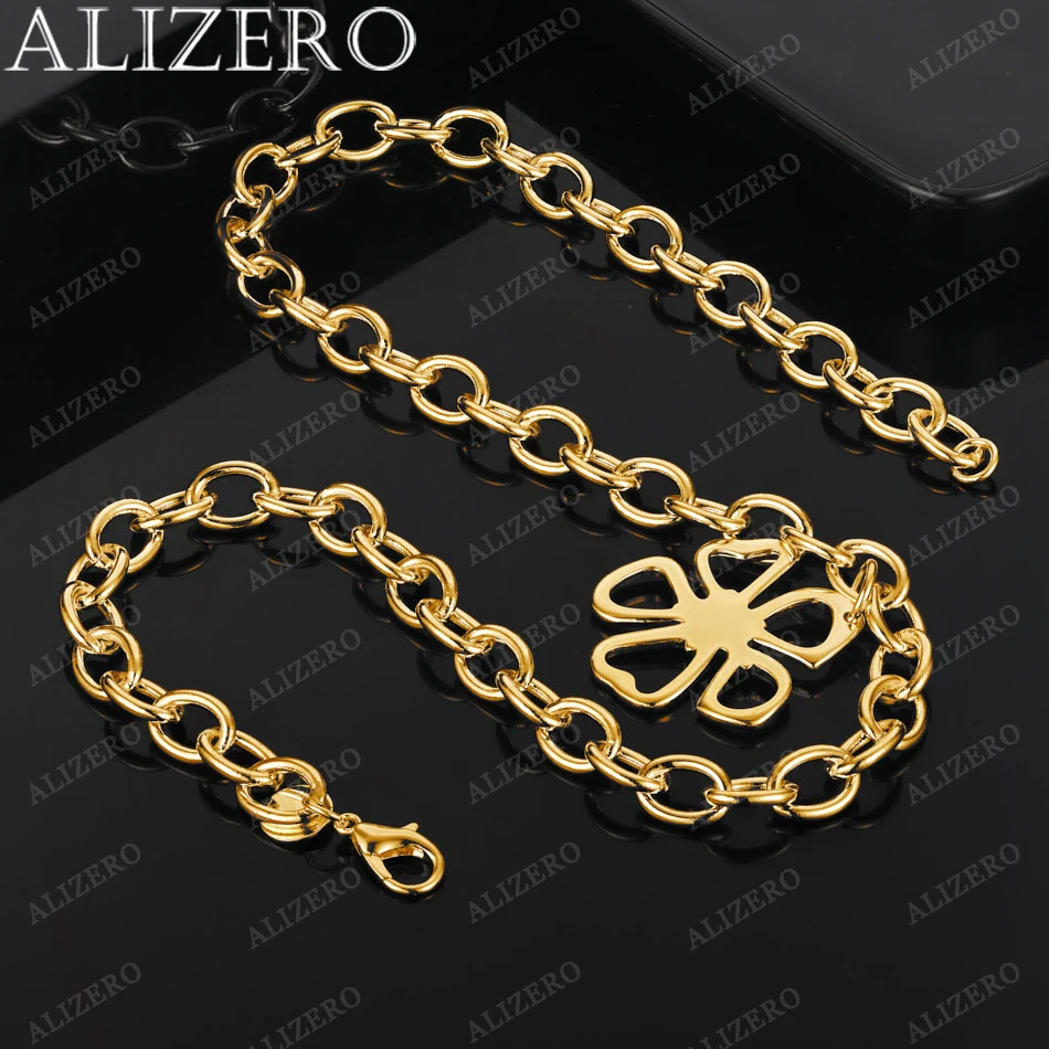 

ALIZERO 18K Gold Necklace 18 Inch Flower Pendant Necklaces For Women Fashion Fine Jewelry Gifts Personality Trend Accessories