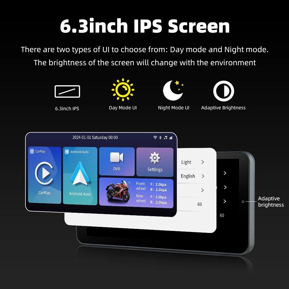 EKIY 6.3Inch Navigasi Motor Carplay IP67 Tahan Air Perekam Perjalanan Monitor Motor Wireless Carplay Android Auto GPS Motor