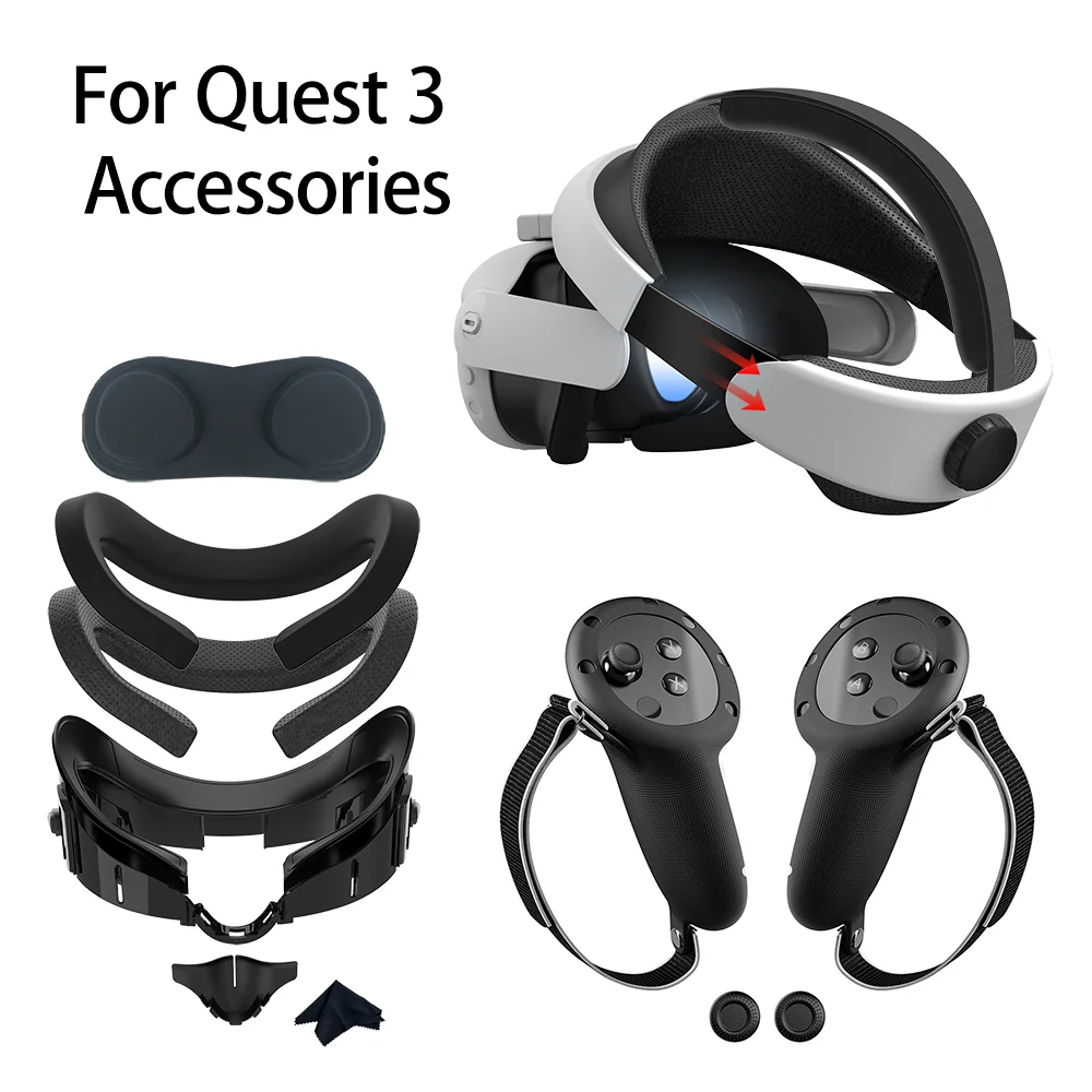 

PU Leather Face Interface Bracket Comfortable Controller Grip Cover Elite Halo Head Strap for Meta Quest 3 VR Accessories