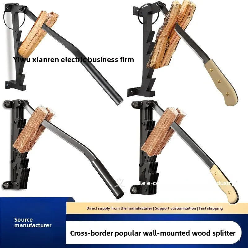Wall-mounted Manual Kindling Splitter, High Carbon Steel Firewood Splitting Tool for Household, Courtyard & Camping