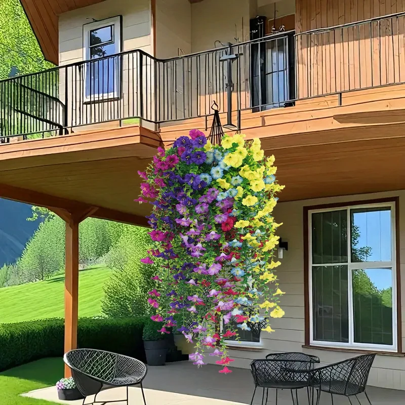 2 Stück Künstliche Hängeblumen, UV-beständige Seidenblumen, lange Rankengirlande für Balkon, Garten, Hochzeit, Party-Dekoration im Freien – Detail 2