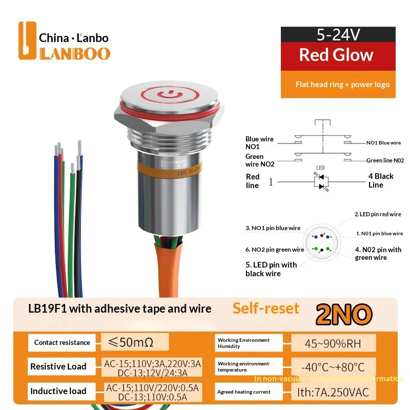 LANBOO F1 serie 19mm miniatuur waterdichte epoxy-geïsoleerde IP67 verlichte drukknop, vergelijkbaar met Bole-stijl