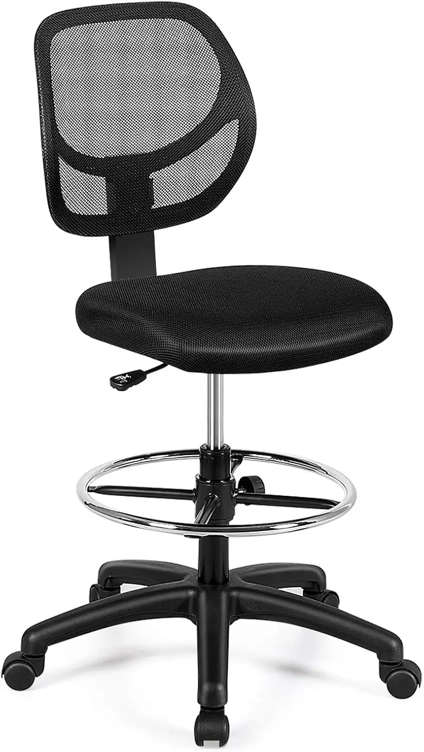 Mesh Drafting Chair, Standing Desk Chair w/Footrest Ring, Adjustable Height Chair Mid Back Tall Office Chair for Home Office, Bl