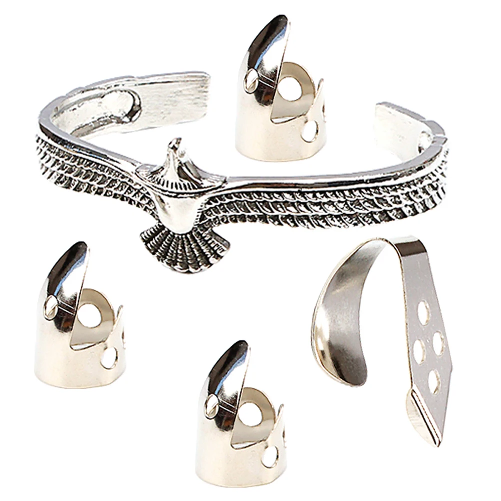 

1 set Silver Bracelet Metal Thumb Picks for Guitar Electric Adjustable Fingertip Protector Durable Practical Accessories