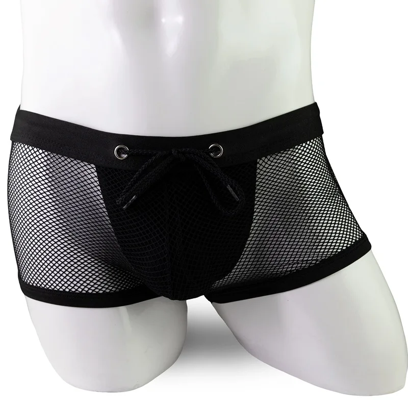 Men\'s Boxers Shorts Homme Jockstrap Underwear Gay Bikini Lingeries Transparent Mesh Panties Solid Breathable Pouch Underpants