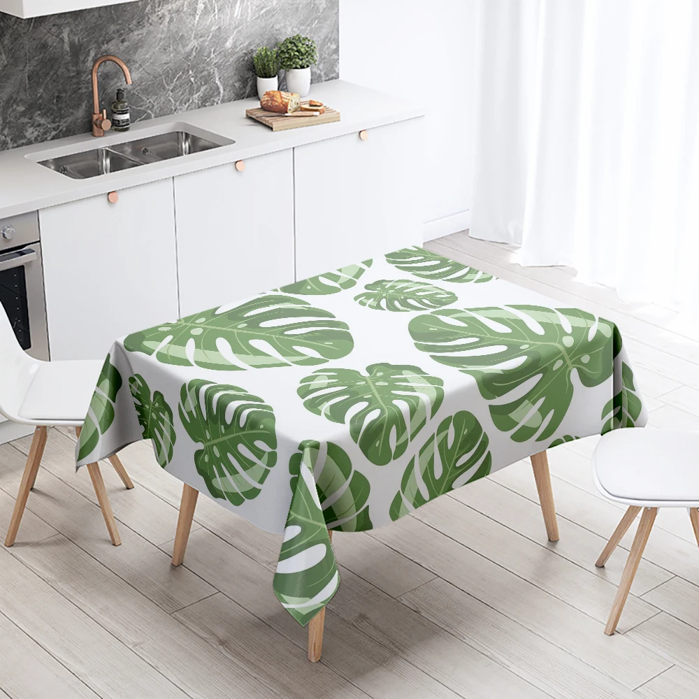 Monstera Tablecloth Green Plant  Anti-Stain Waterproof Rectangular Kitchen Table Home Decoration