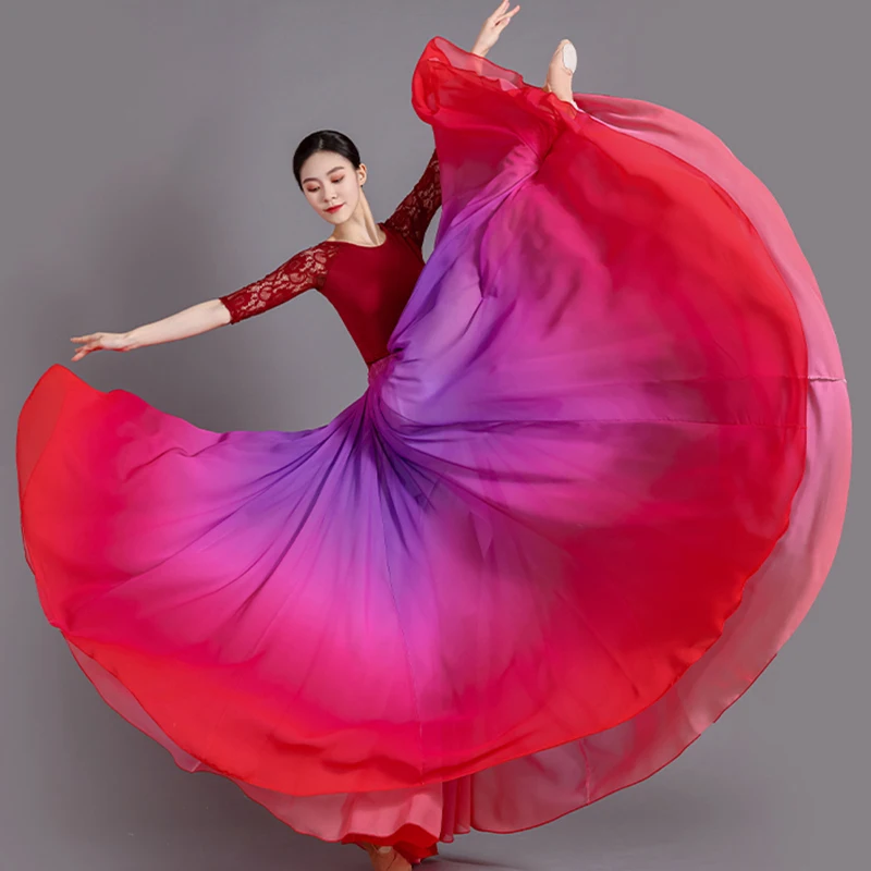 NEW Color Flowing Long Spanish Skirt 720 Degree Gradient Belly Dance Skirt Women Classical Dance Performance Costume Sun Skirt