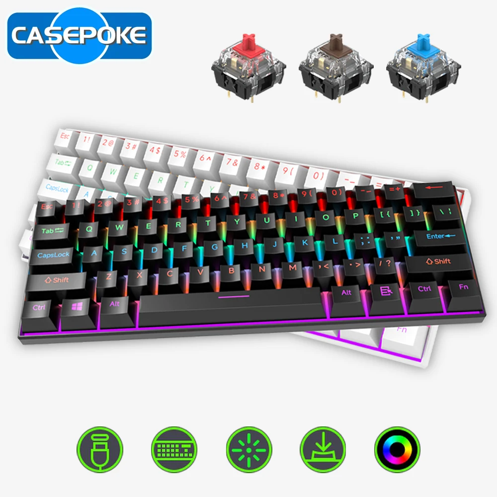 casepoke teclado mecanico gaming hot swap 61 chaves interruptor azul interruptor vermelho interruptor vermelho acessorios de escritorio 01