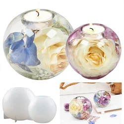 Portavelas Circular de resina epoxi, molde de goteo, soporte de vela de flor seca DIY, espejo esférico, molde de silicona, almacenamiento de decoración del hogar