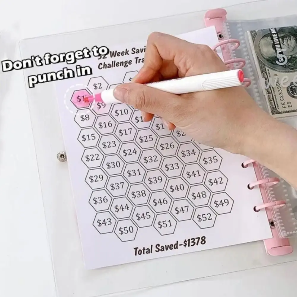 A5 Savings Challenge Binder PVC Exquisite Cash Envelopes Binder Reusable Sakura Style 52 Weeks Envelope Binder