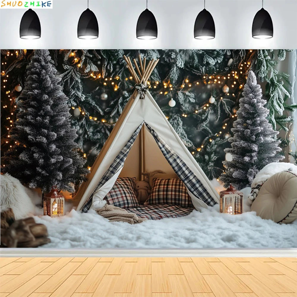 عيد الميلاد يوم إكليل الأسرة السنة الجديدة حفلة خلفيات للتصوير الفوتوغرافي الدعامة نافذة غرفة المعيشة شجرة عيد الميلاد هدية الثلوج خلفية TJ-08 #3