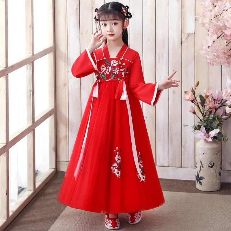 Children Chinese Traditional Ancient Hanfu Kids Photography Perform Costumes Girls Embroidery Chinese Lovely Tang Suit
