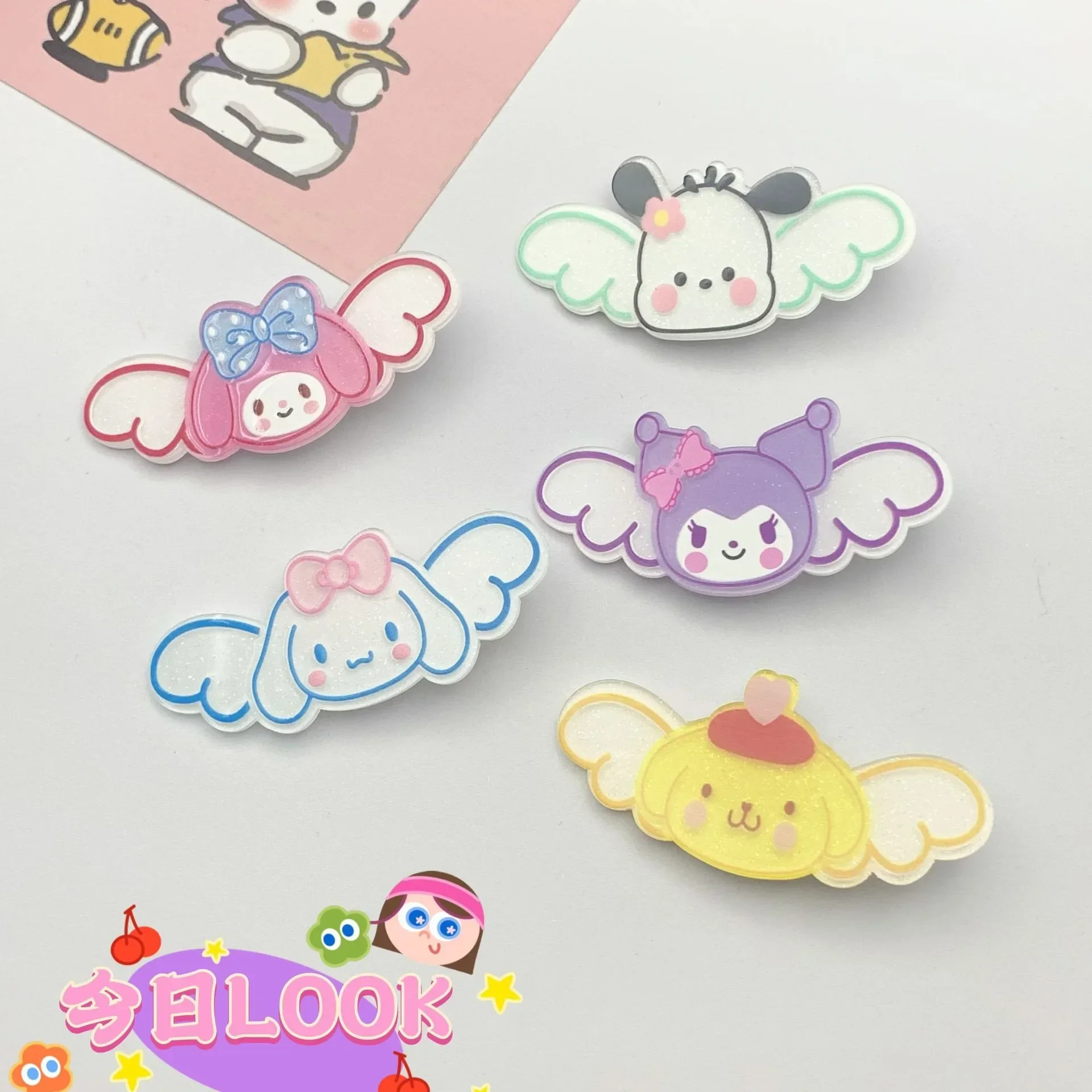 

Kawaii Sanrio Anime Kuromi Melody Cinnamoroll Girl Waterdrop Shape Hairpins Pin Slid Clip Kit Fashion Hair Accessories Kids Gift