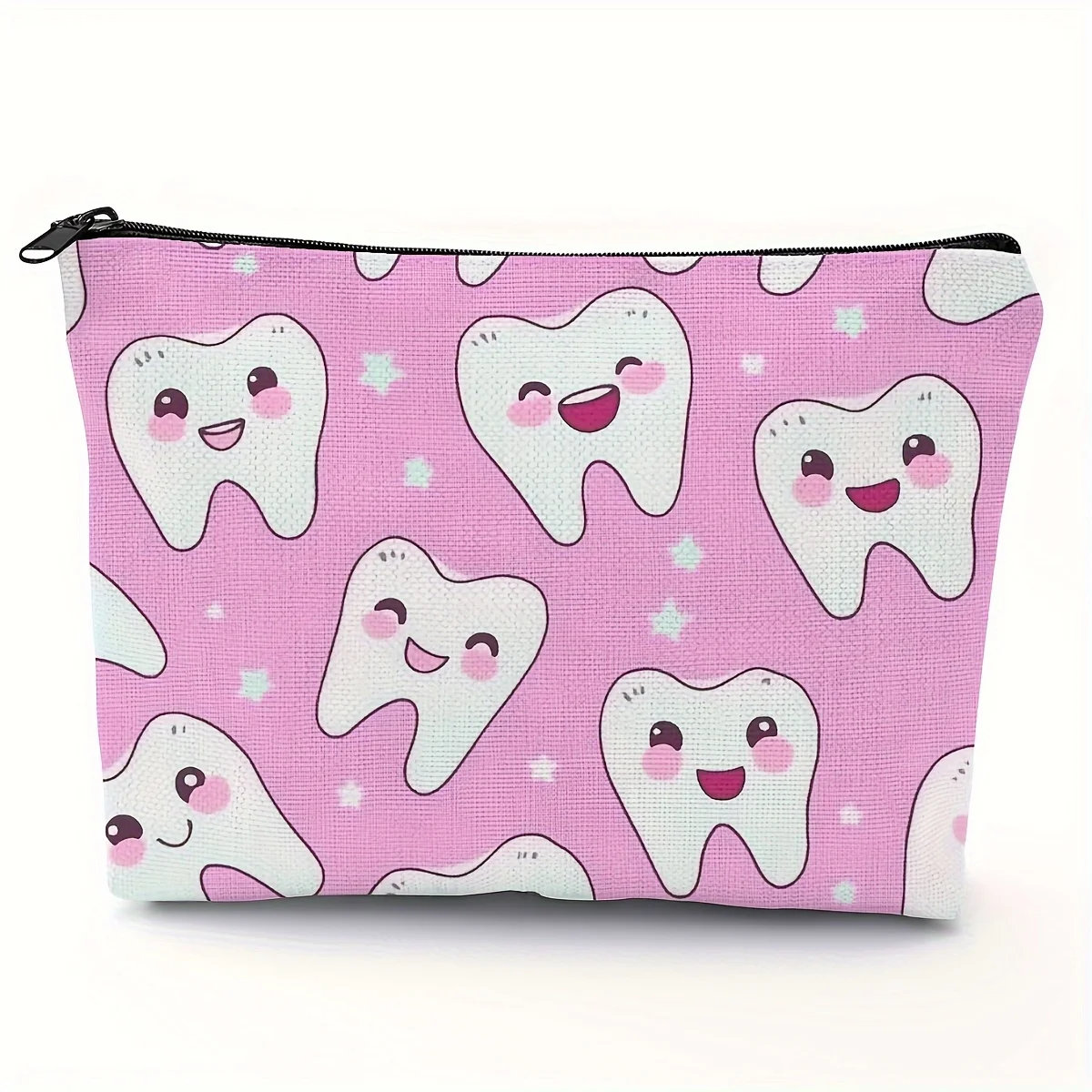 Polyester Tooth Pattern Cosmetic Bag - Casual Style Zippered Toiletry Pouch for Travel, Makeup