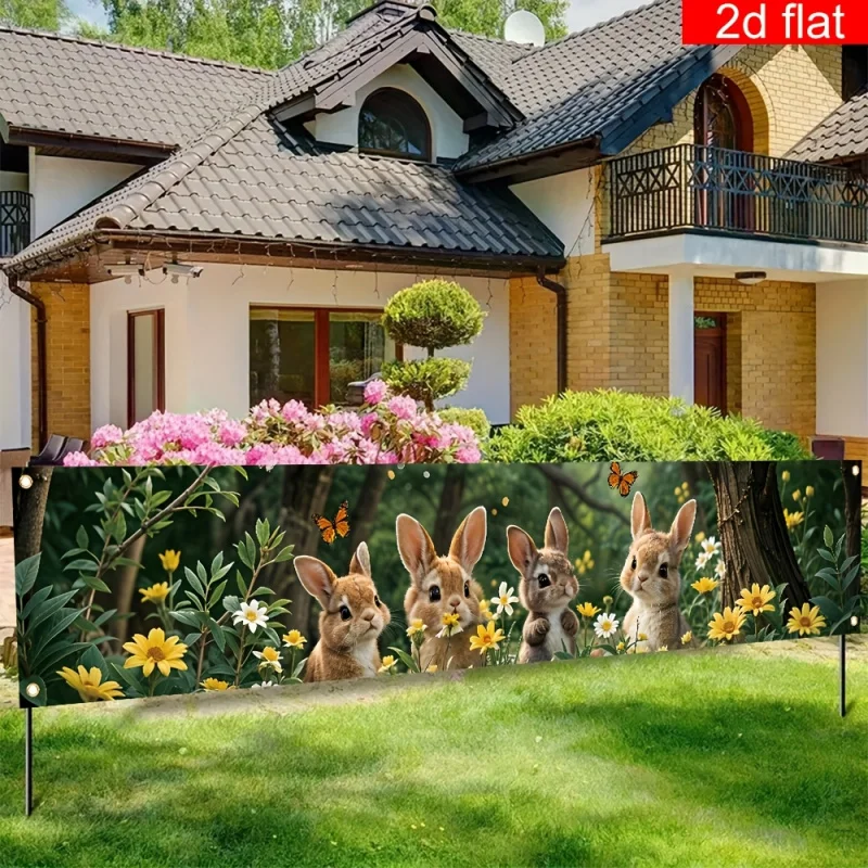VIKAMA Osterbanner mit niedlichem Hasenmotiv, Wandteppich, Gartendekoration, Stoff für den Außenbereich, Hof, Veranda, Party-Hintergrund