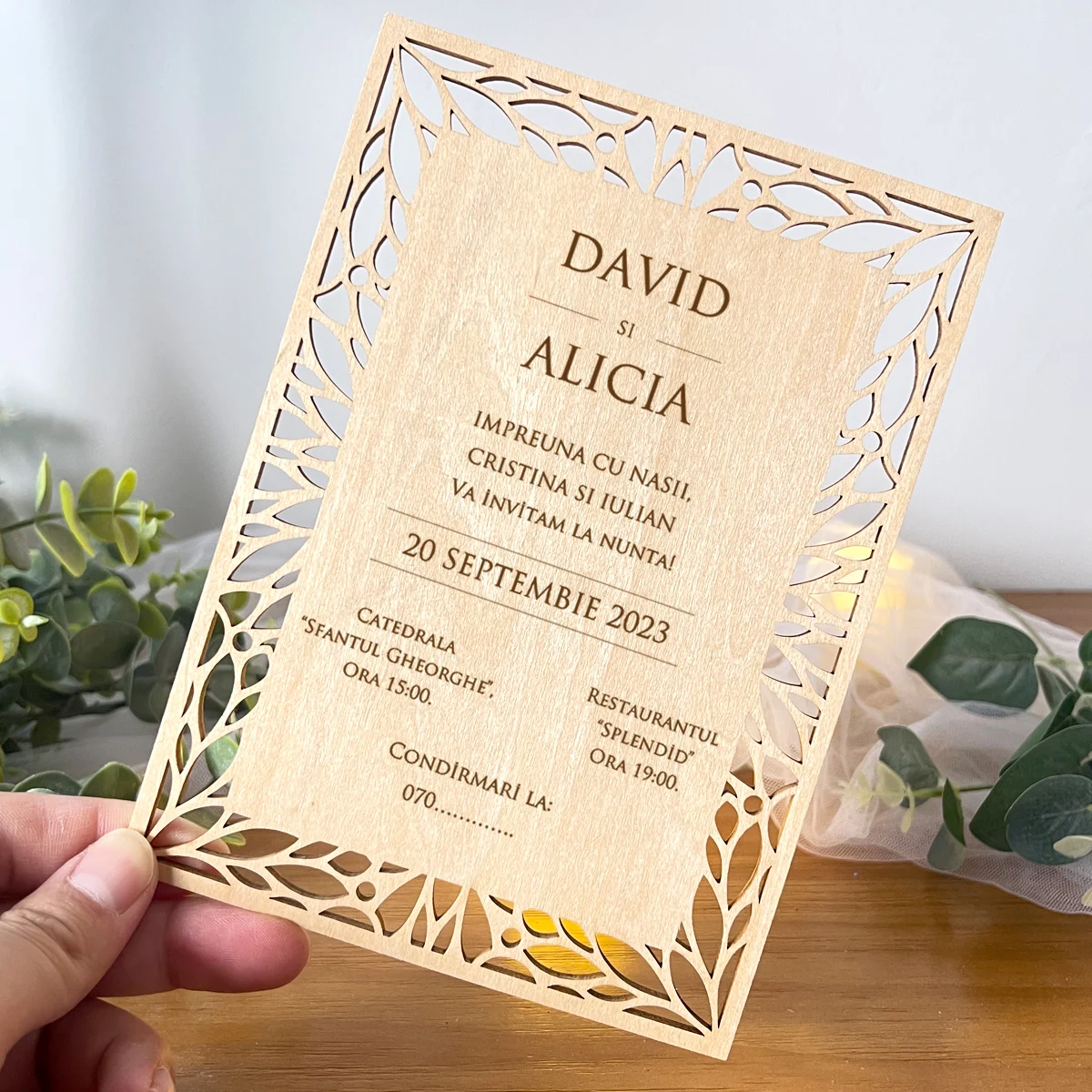 Personalized custom Laser Cutting Wooden Invitation Menu Card greeting card Wedding Party Supplies