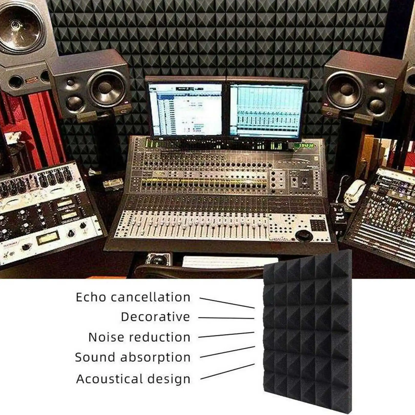 AEF6-72 Pack Pyramid Shape Soundproof Foam Sound Proof Padding Treatment Panel For Echo Bass Insulation