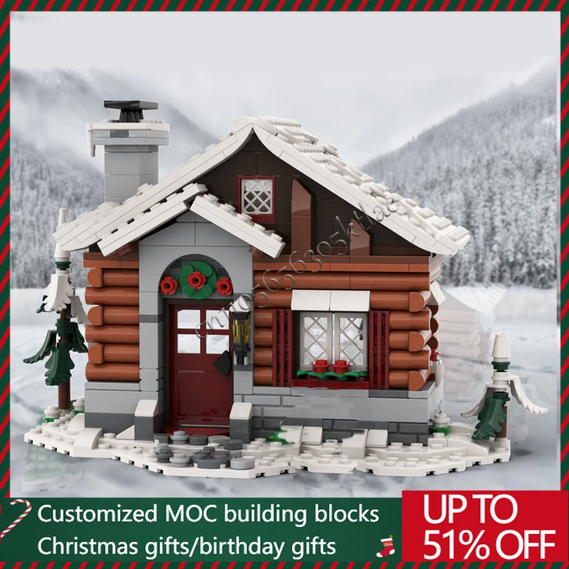 581-Teile MOC Weihnachtsserie Holzhütte Modell Bausteinsteine DIY Kreatives Montageset Lernspielzeug Festival Geschenke