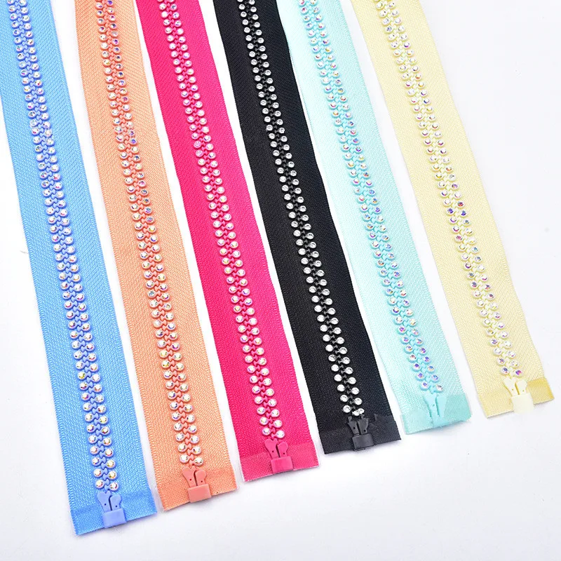 10# 1/2pcs 60cm fashion A Rhinestone Zipper Lightning Shiny diamond Zippers Open-End For Sewing DIY Jacket bag Coat Accessorise