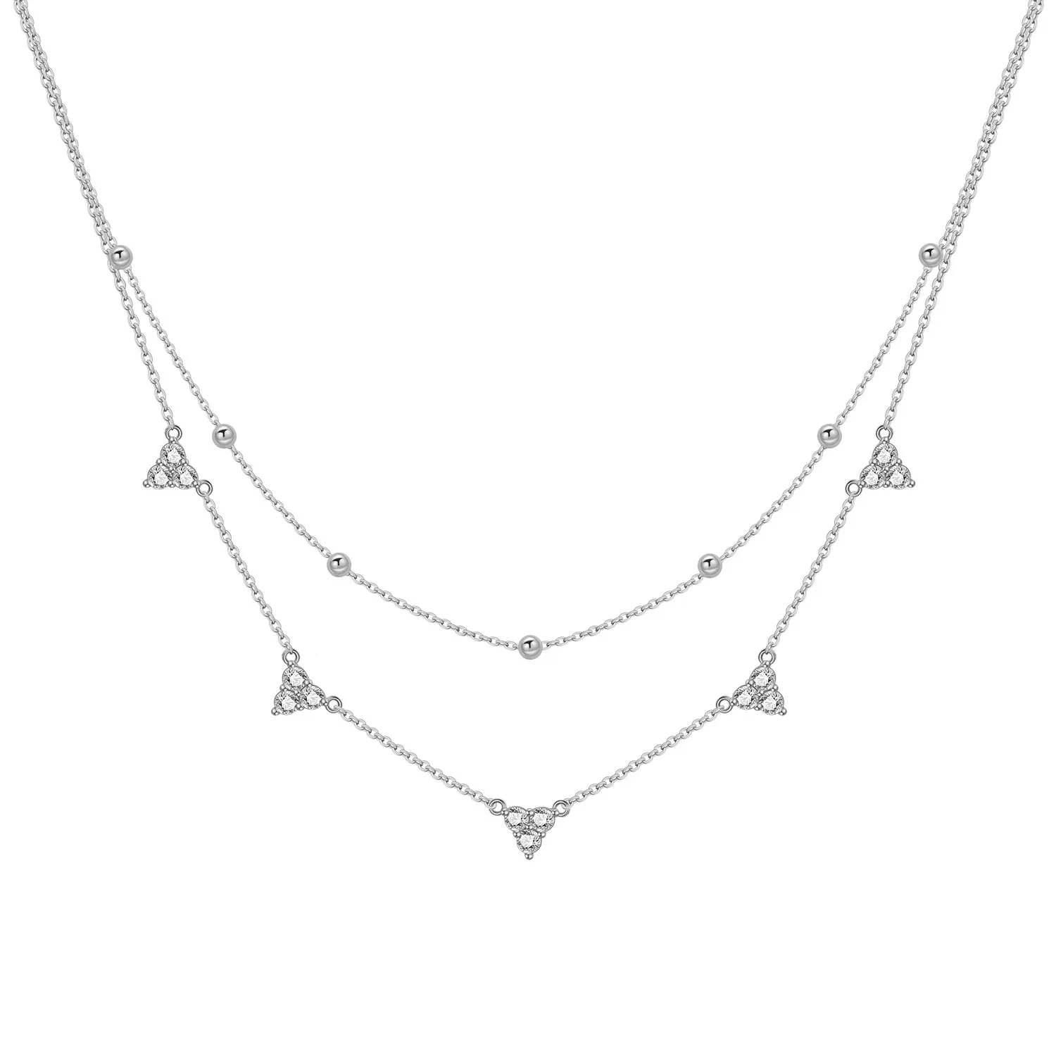 PANPOKI925 Sterling Silver Shining Double-layer Chain Necklace Pendant Necklace for Women Birthday Gifts Fine Trendy Jewelry