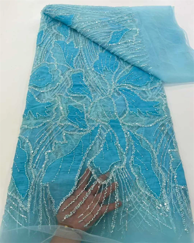 High Quality African Sequins Beaded Lace Fabric for Wedding Dress French Nigerian Style Embroidery Beadwork