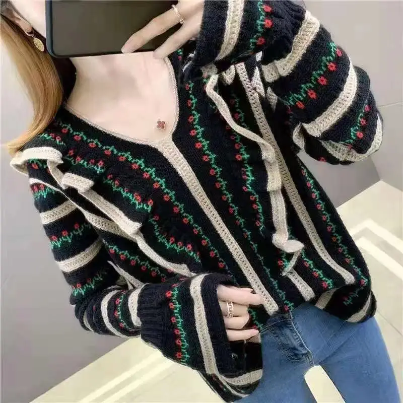 

Fashion Ruffles Folds Butterfly Sleeve Sweaters Women's Clothing 2023 Autumn Winter Loose Casual Pullovers Knitted Korean Tops