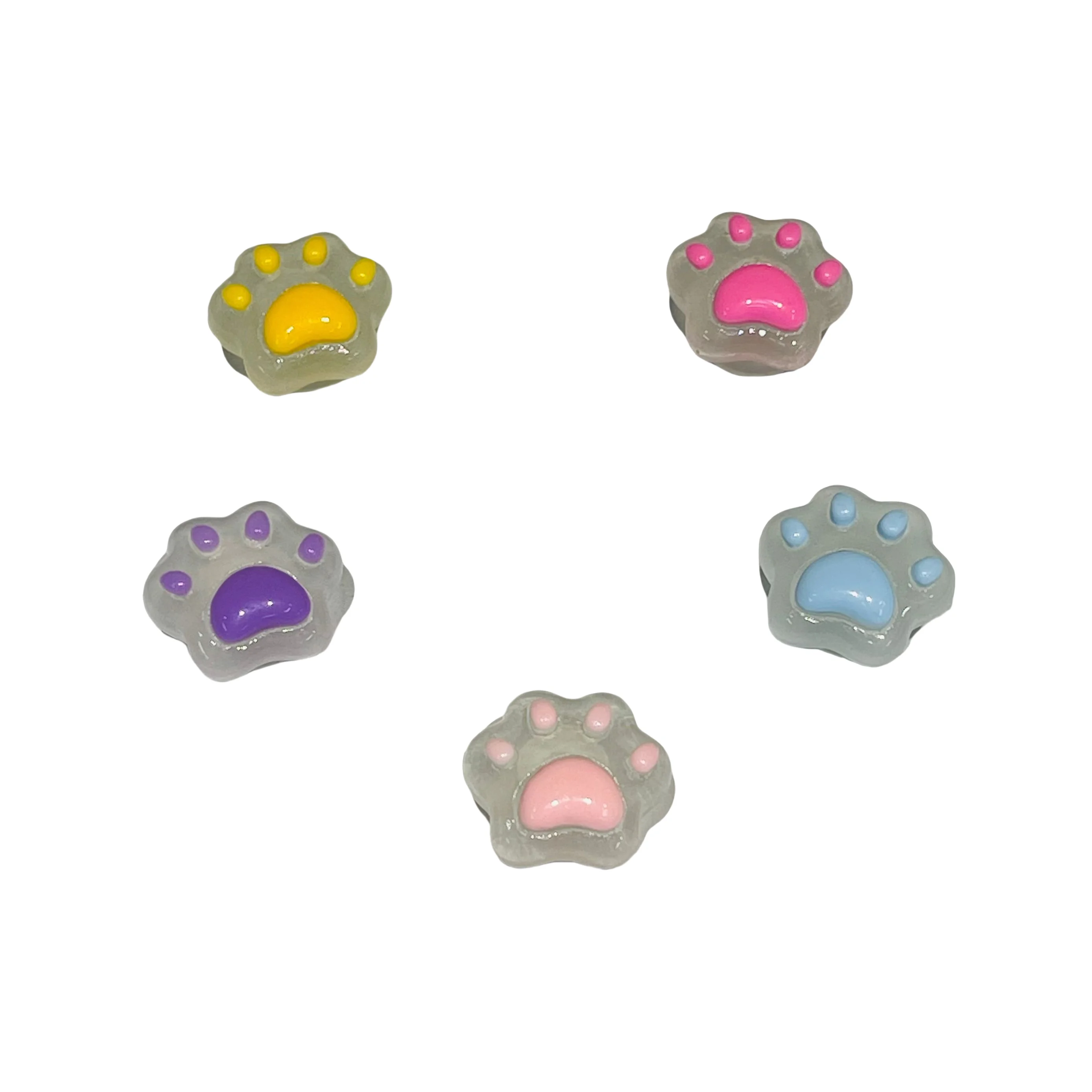 5PCS Cartoon Colorful Dog Paw Prints Resin Luminous Grow On The Night Shoe Charms For Clogs Pins Garden Shoes Button Decorations