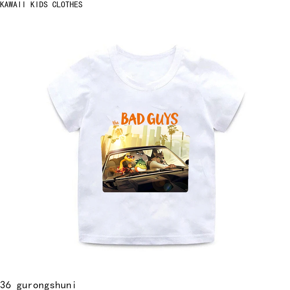 2024 Movie Show The Bad Guys T Shirt Mr. Wolf Boys Girls Cartoon Short Shirts Children Clothing Summer Tops Kids Clothes Tee