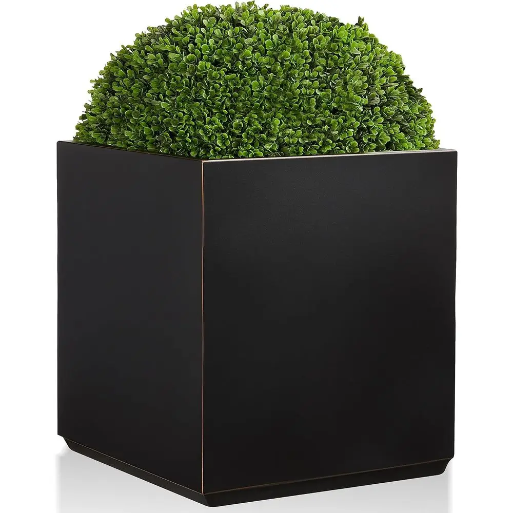 

Seamless Wallowa Heavy Cube Planter, 21x21x24, Holds Trees & Flowers, 35 lbs, Black with Gold Rim