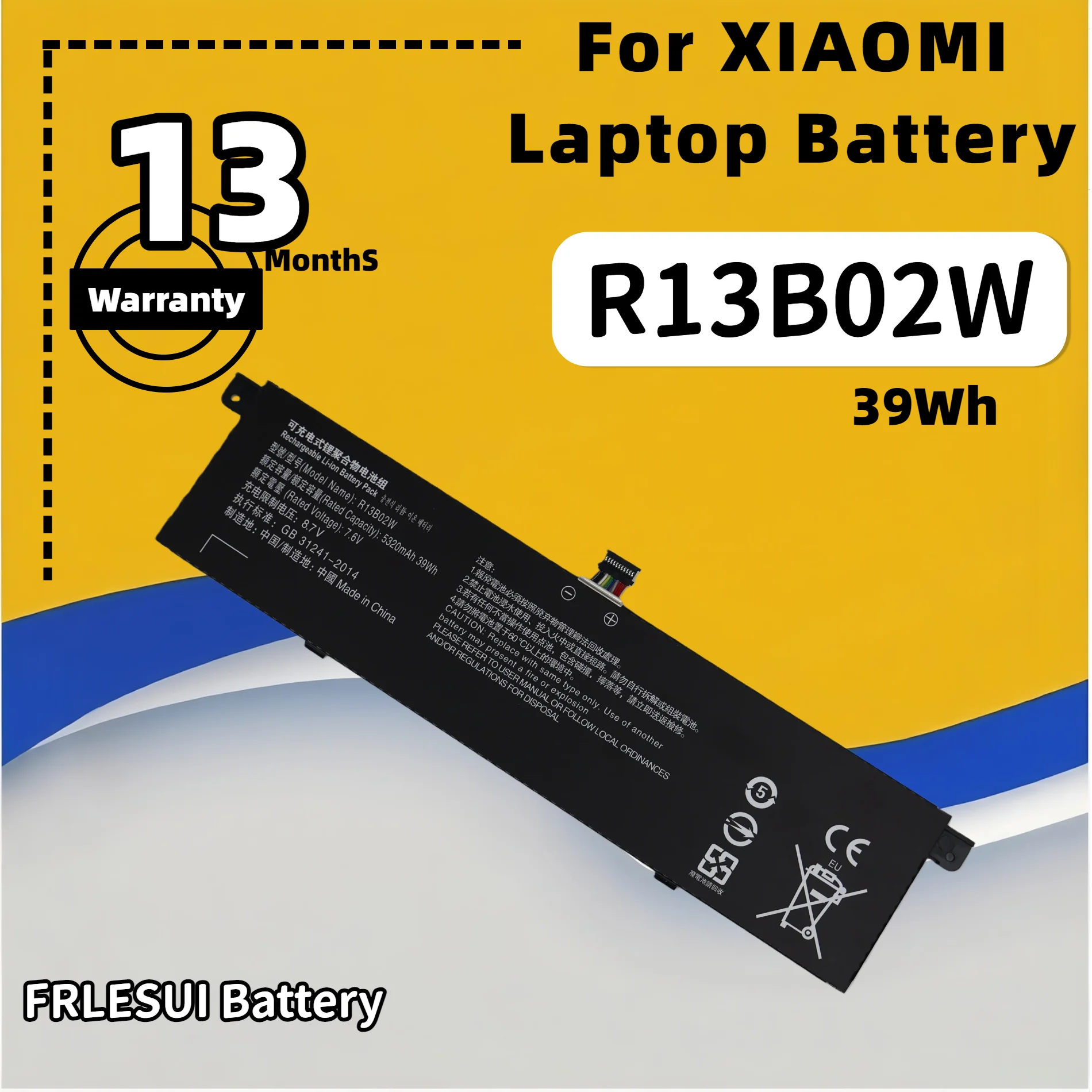 

FRLESUI для планшетного ПК серии Xiaomi Mi Air 13,3 дюйма 39WH R13B01W R13B02W, аккумулятор для ноутбука, гарантия 13 месяцев