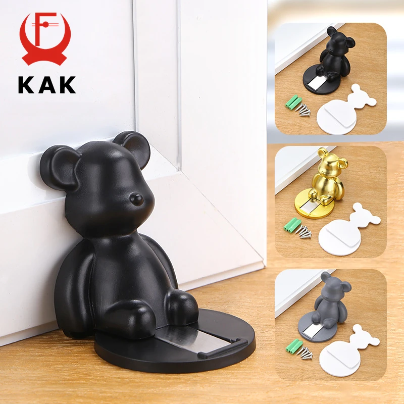 KAK 강한 자석 문짝 스토퍼 곰 모양 비 펀치 방풍 문짝 거치대, 베란다 어린이 방 충돌 방지 벽 보호대 