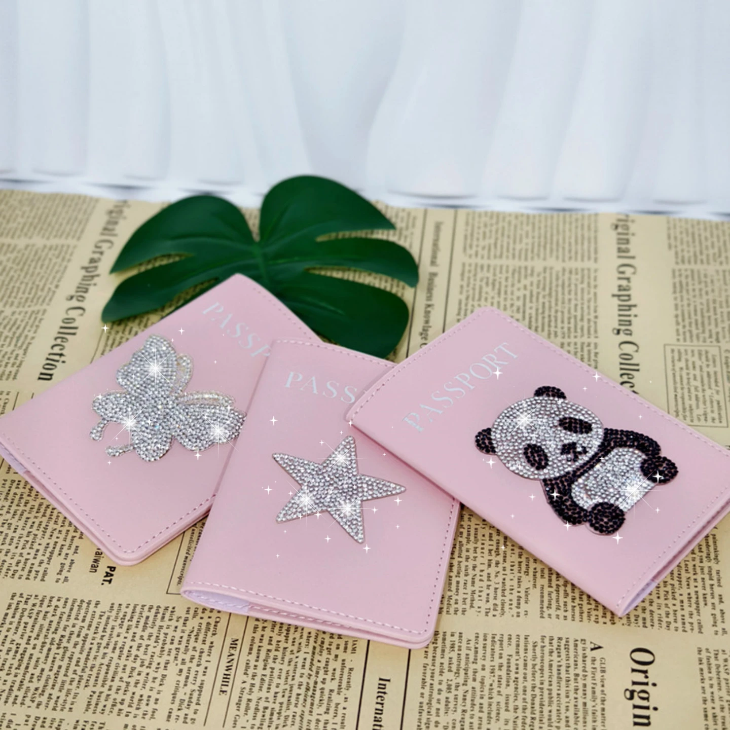 1 Piece Butterfly Star Rhinestones Passport Cover Case Holder Wallet Card Holder Fashion Travel Accessories for Women or Girls