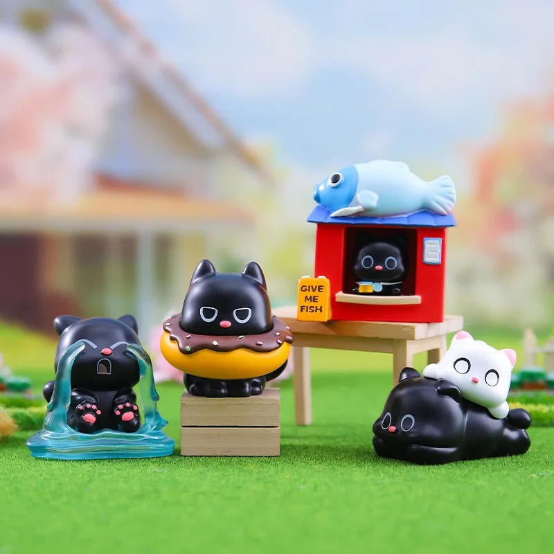 Nowy Czarny Kot Blind Box Szczęśliwe Życie Kot Seria 2 Figurki Anime Lalki Blind Bag Mystery Box Dekoracja Prezent Świąteczny dla Dzieci