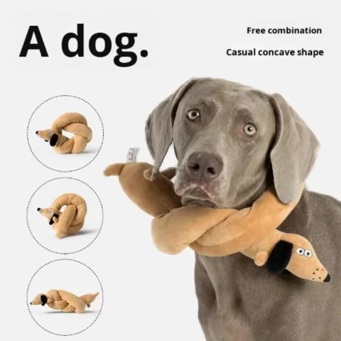 Long Pillow Pet Plush Toy for Dogs High-Quality Stuffed Squeaky Sausage Design Bite Resistant Soft Puppy Toy Supplies