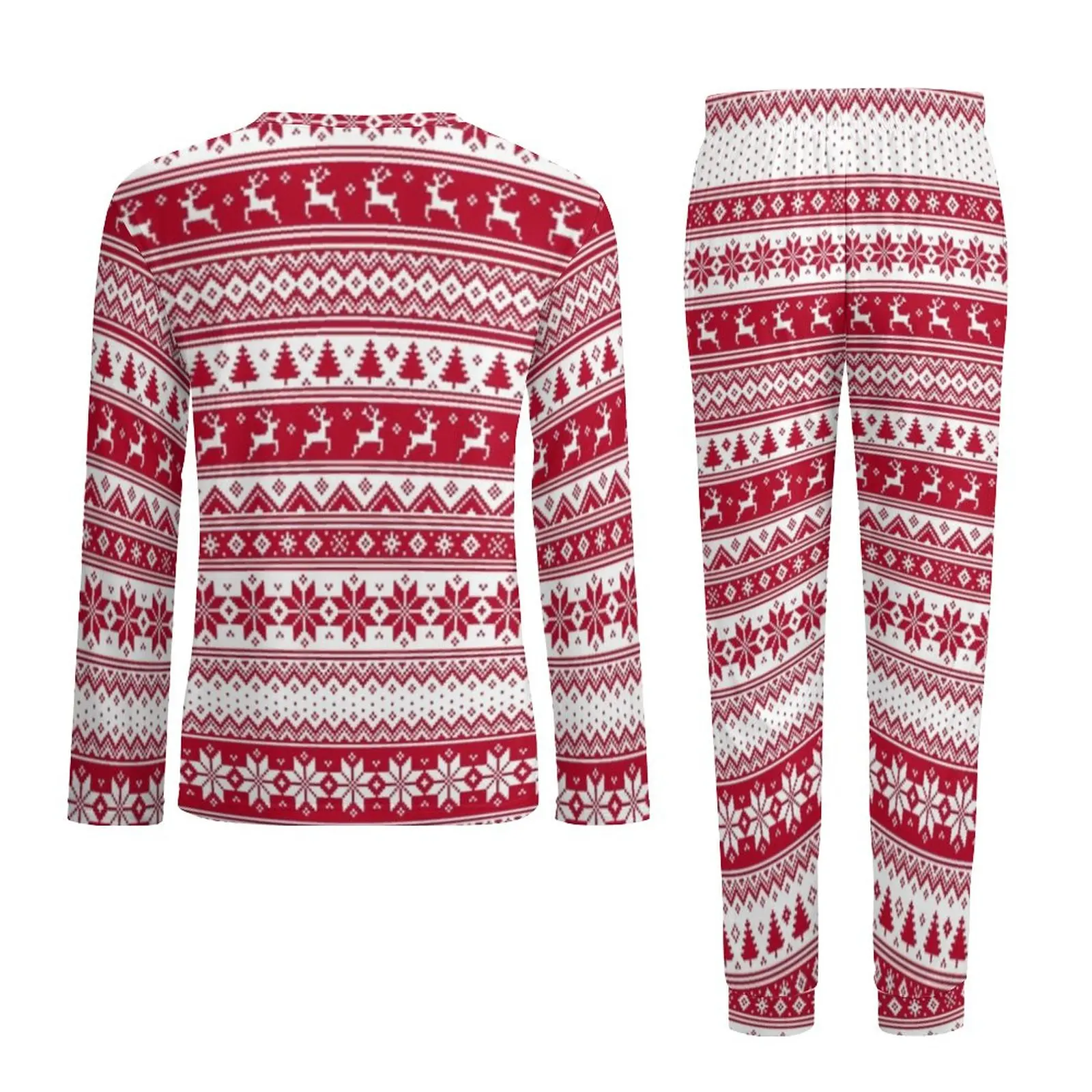 Nordic Christmas Pajamas Daily Two Piece Vintage Print Kawaii Pajama Sets Male Long-Sleeve Casual Graphic Nightwear 3XL 4XL 5XL