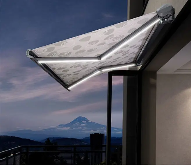 Wholesale High Quality Retractable Outdoor SunCanopy Awning Automatic Retractable Aluminum Awning Sunshades with LED Lights