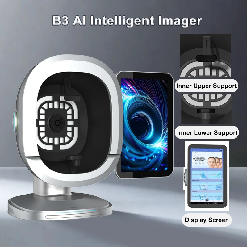 

B3 AI Умный анализатор кожи Анализатор влажности кожи лица Детектор фолликулов для волос HD Сканер кожи головы 15,6-дюймовый зеркало для отображения кожи