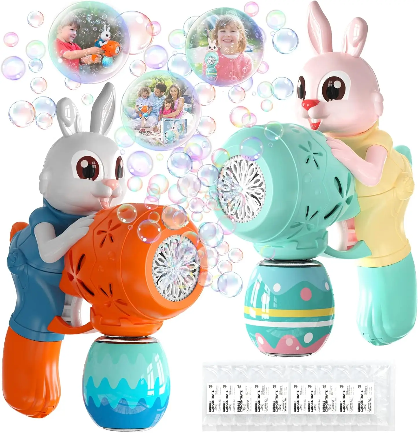 Rabbit Bubble Machine for Kids, 2-Pack with 10 Solutions, Outdoor Toy Gift for Ages 3-8 Boys and Girls