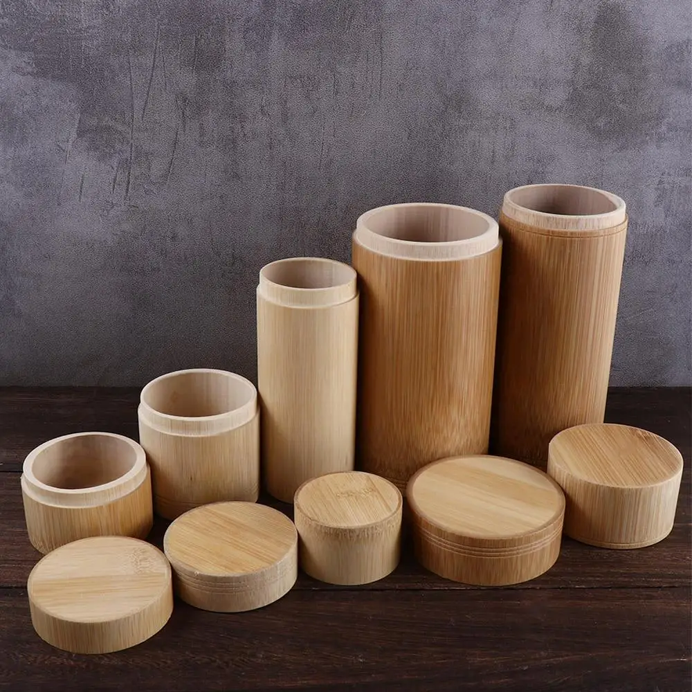 Eco-friendly Portable Bamboo Handmade Holder With Lid Container Tea Canister Storage Box Organizer