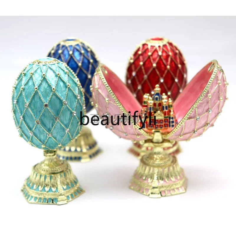 

Russian tin metal handicraft pattern castle egg small ornament home jewelry