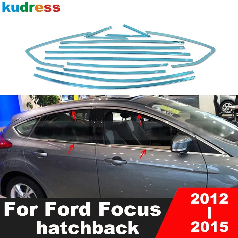 For Ford Focus hatchback 2012 2013 2014 2015 Stainless Steel Window Frame Sill Cover Trim Molding Strip Car Accessories