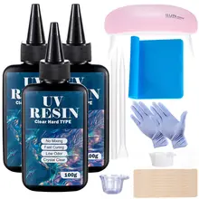 Kit de resina uv transparente, 100g/250g, tipo duro, uma minuto, ultravioleta, solar, cura rápida, resina epóxi para moldes de fundição, joias, artesanato, faça você mesmo